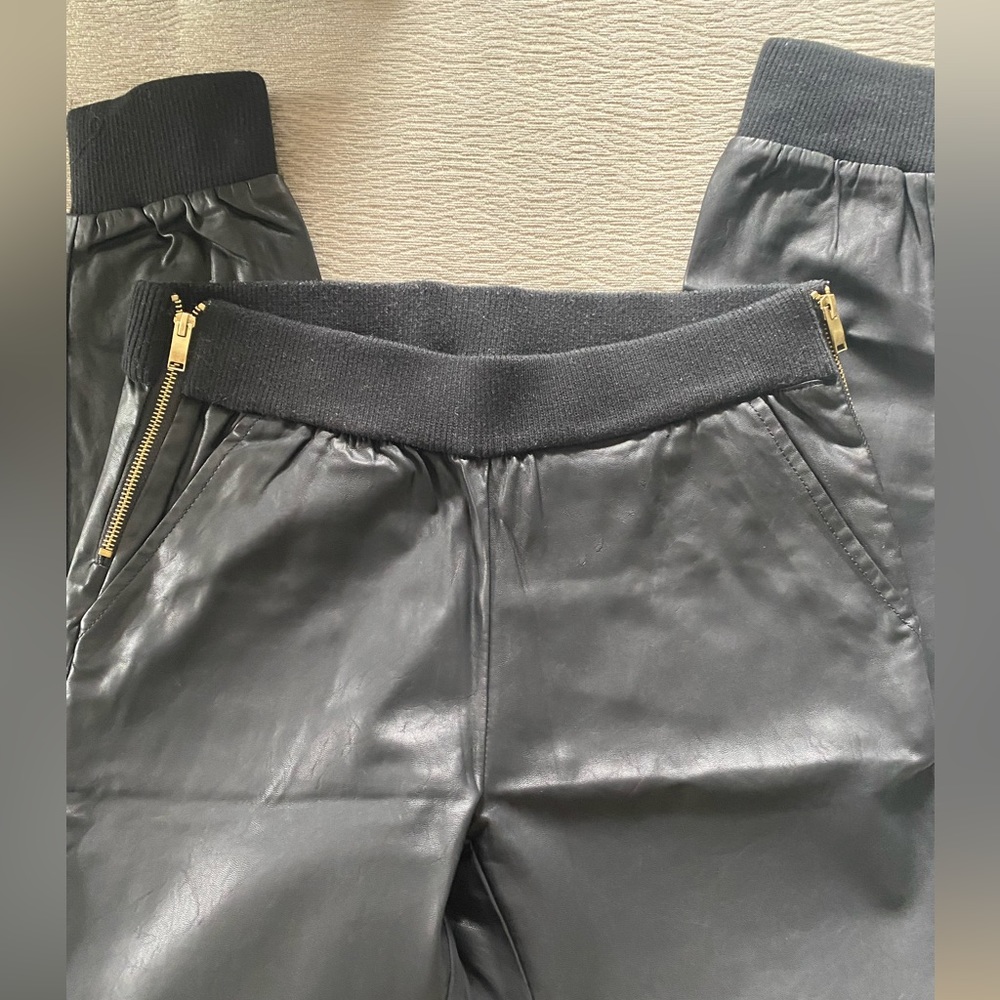 FOREVER 21 Black Double Zip Faux Leather Joggers -Size S